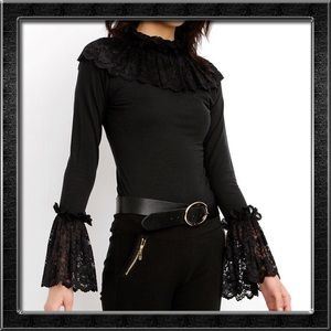 Black Lace Ruffle Sleeve Goth Top